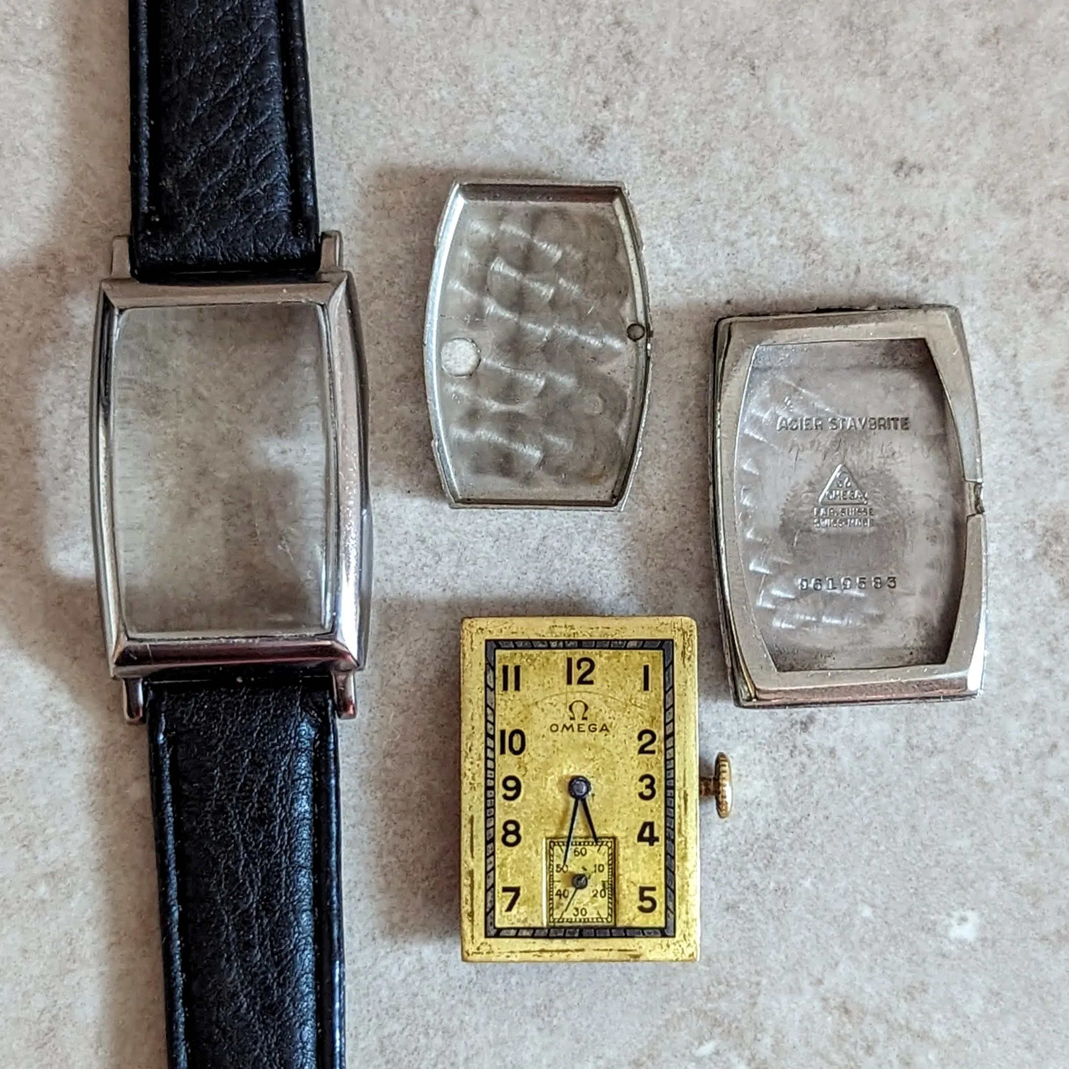 1934 OMEGA Art Deco Wristwatch Cal. T17 15 Jewels Tank Case ALL S.S. Vintage Watch