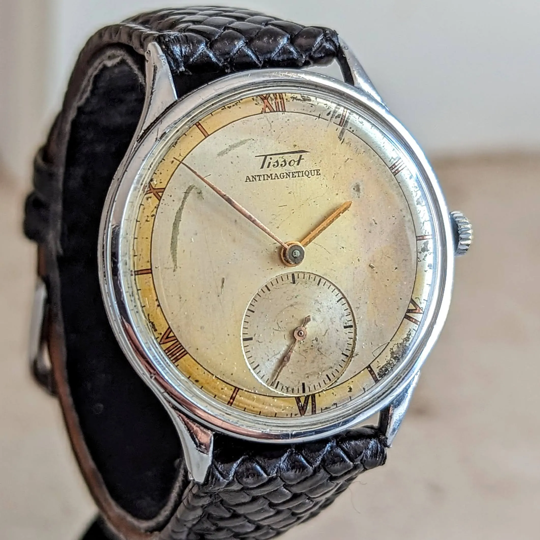 1943 TISSOT Antimagnetique Wristwatch Jumbo Case 35mm Swiss Watch