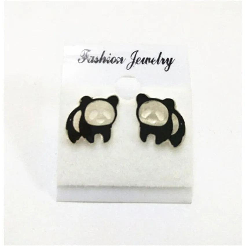 Gold Color Panda Bear Stud Earrings Pendientes