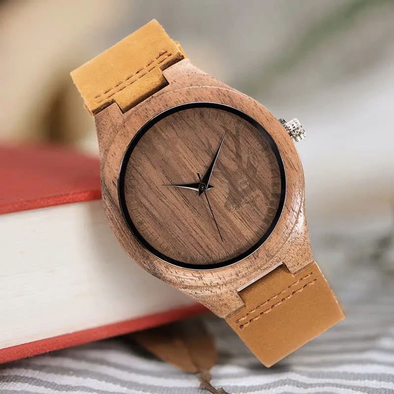 Men's Retro Carved Deer Dial Bamboo Wooden Watch