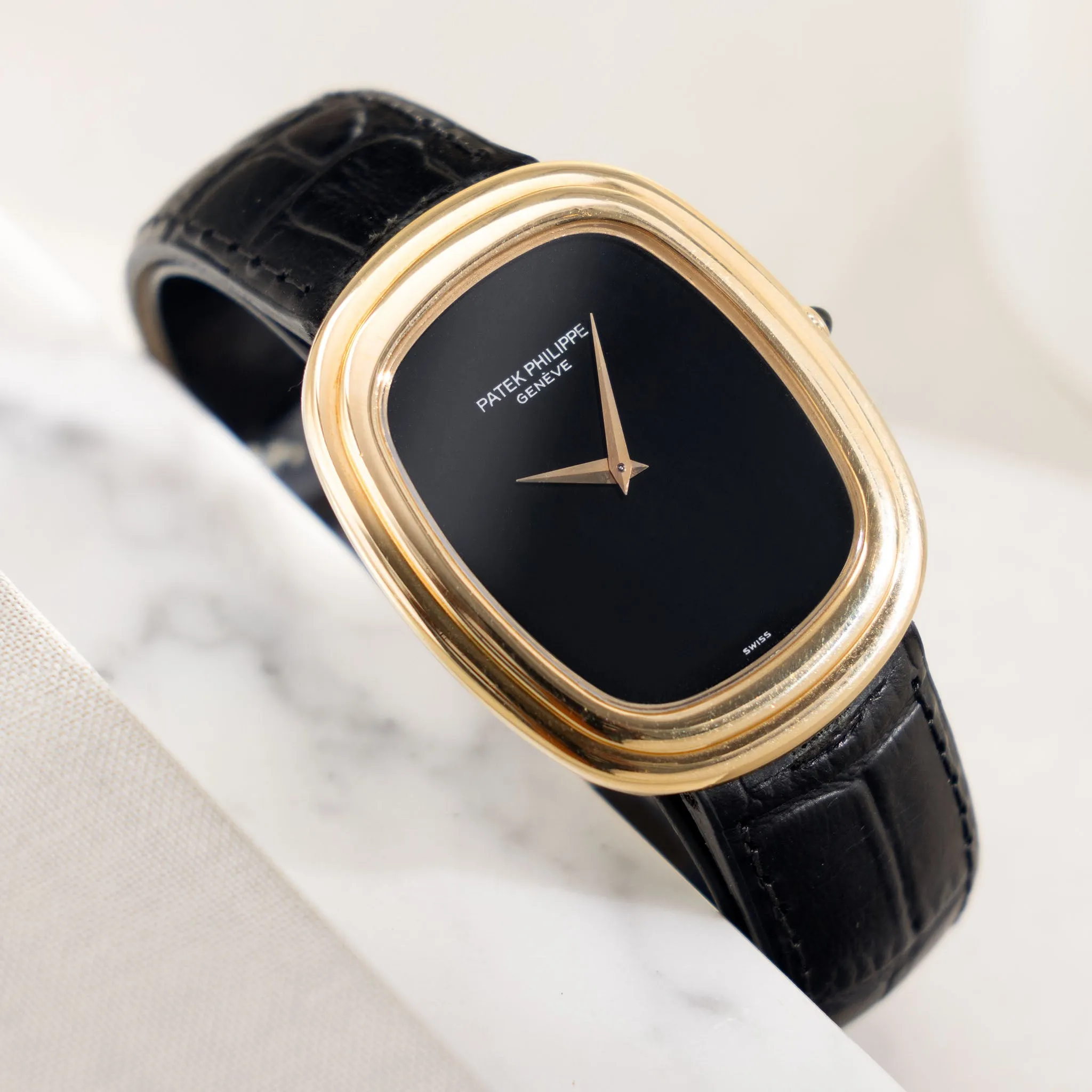 Patek Philippe Ellipse Yellow Gold Onyx Dial Ref 3730